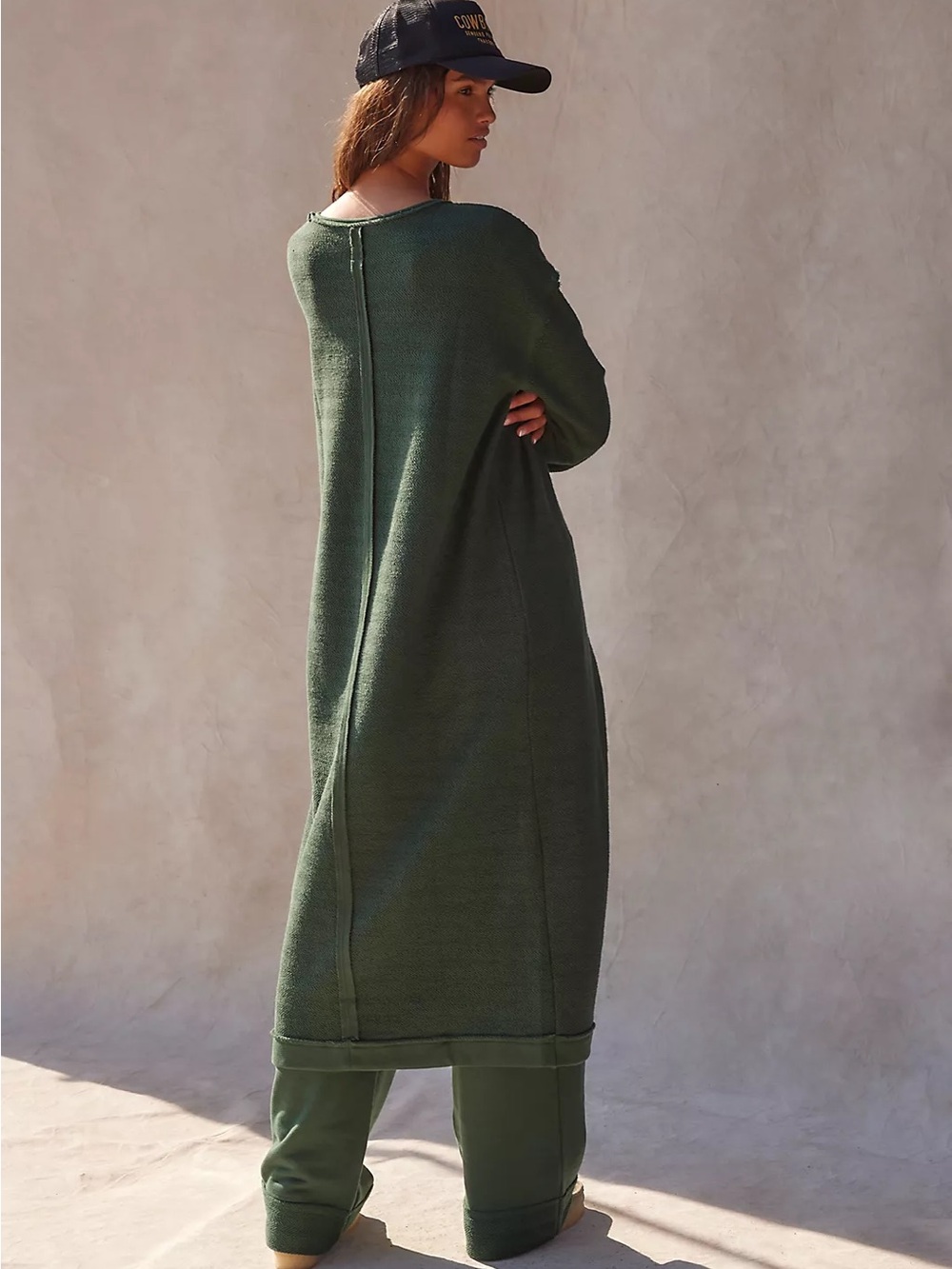 Olive Green Long Knit Cardigan Dress